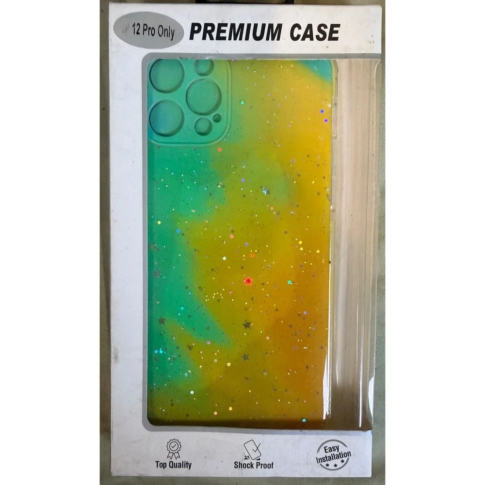 iPhone 12 Pro Case Glitter Holographic Stars Yellow Green Shockproof Premium